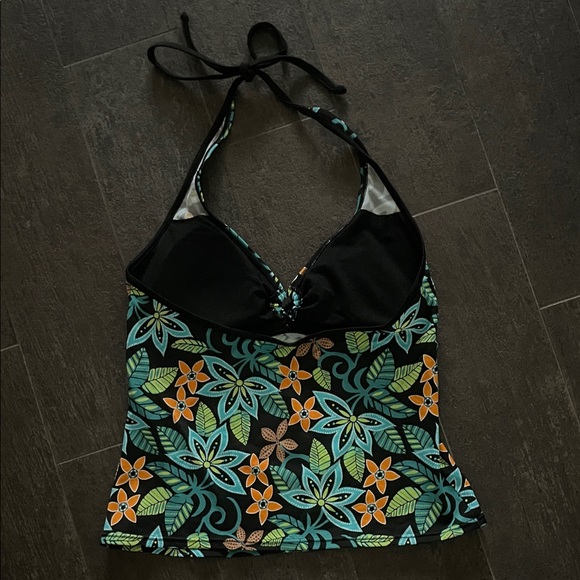 Floral Halter Neck Swim Top - Black and Orange - Picture 3 of 3